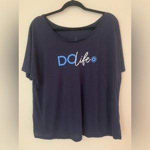 Navy Do Life/Club Pilates Off-Shoulder/Wide Neck Logo Tee